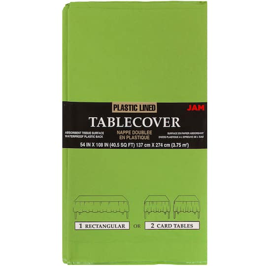 JAM Paper Lime Green Rectangular Plastic Lined Paper Table Cover,  54" x 108"